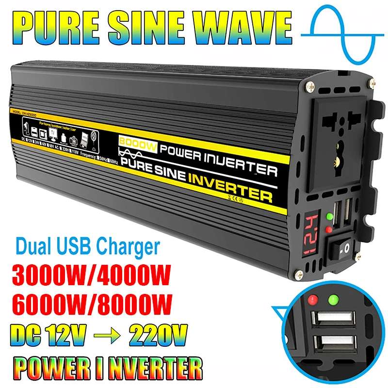 Ac Outdoor Power - 8000/6000/4000/3000W Reiner Sinus-Wechselrichter Spannungswandler Intelligente Wechselrichter