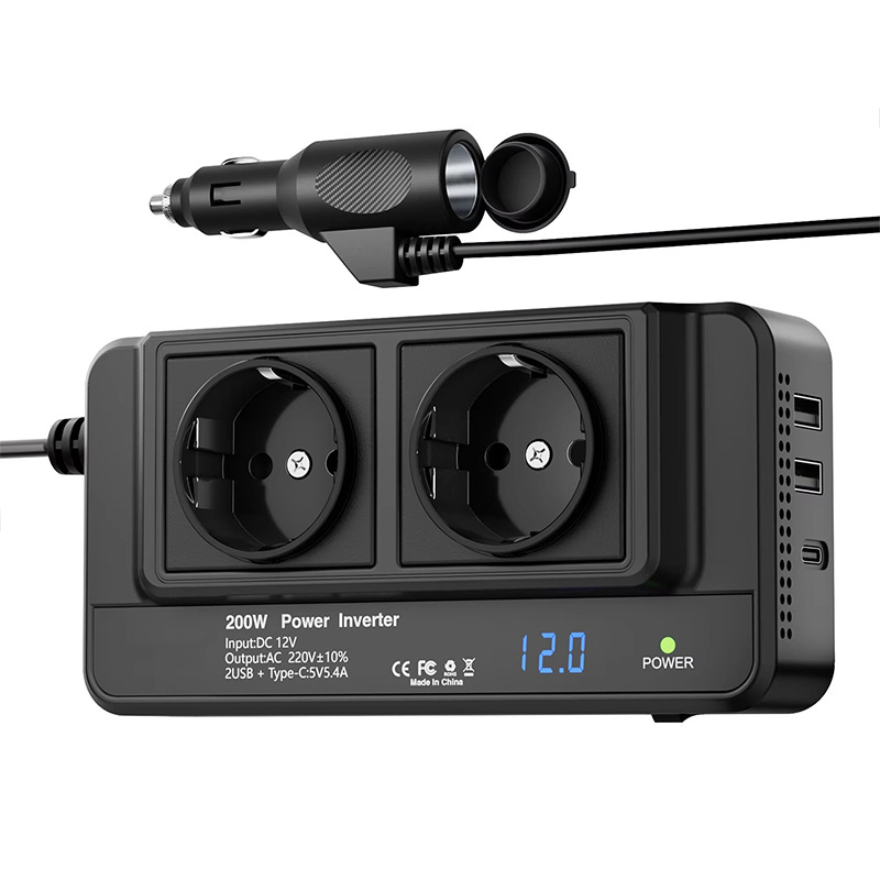 Outdoor Power Adapter Usb C - 200W Auto-Wechselrichter, Auto-Steckdosenadapter, Stromwandler mit 2